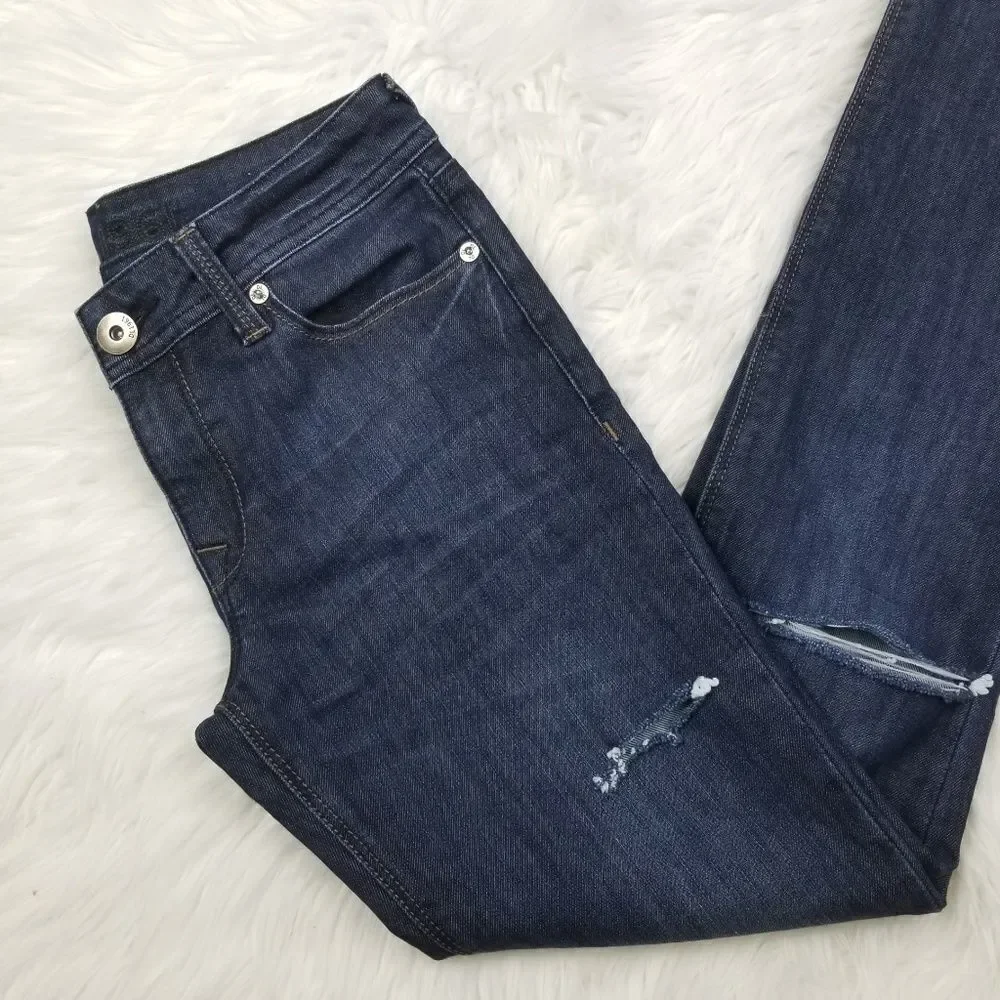 DL1961 Dark Distressed Samantha Slim Straight Jean
